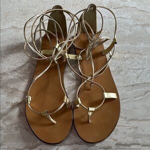 JCrew Gold Strappy Sandals, 7